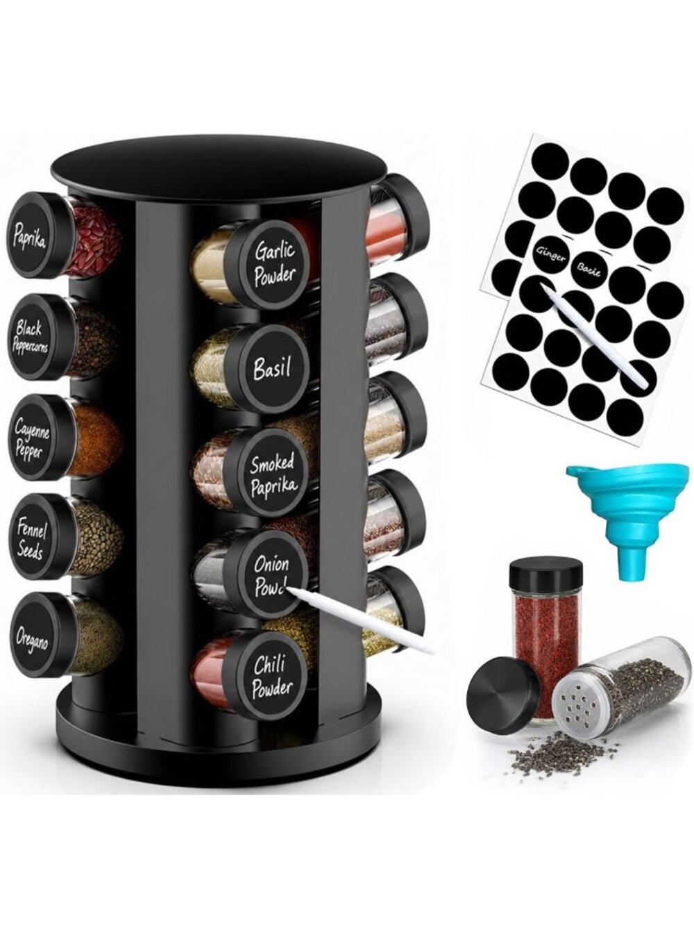 Spinning Spice Rack Organizer with 20 Jars - Kitchen Countertop Storage Solution